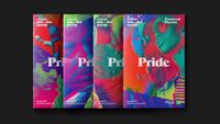 Cover varients of the booklet accompanying Pride Toronto with the key visual on the cover: vibrant colorful collages of faces and the word Pride in the center.